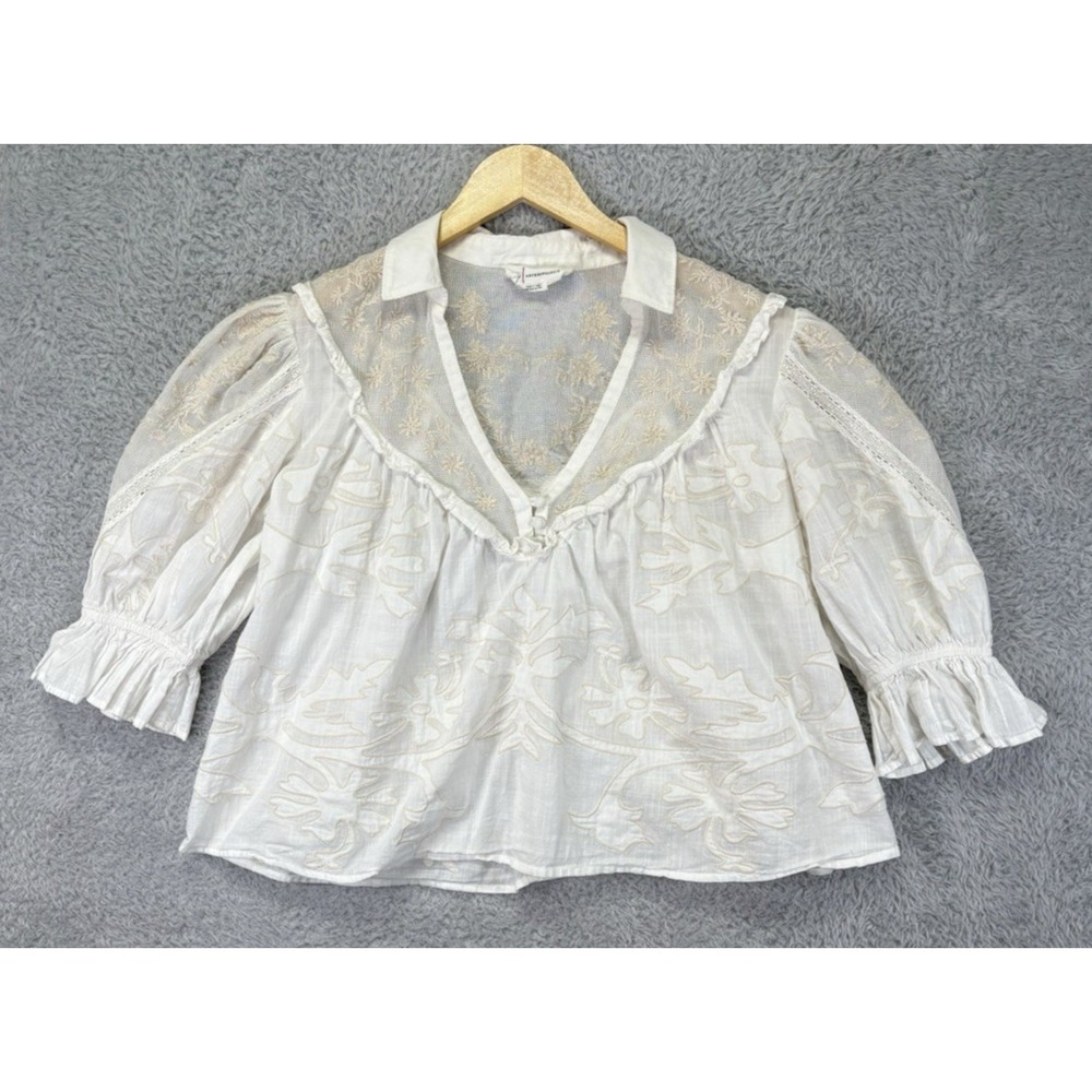 Anthropologie Heirloom Swing Embroidered Lace Blouse Ivory Boxy Oversized Medium - Picture 5 of 10